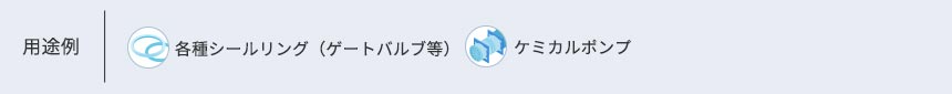 用途例 ●各種シールリング（ゲートバルブ等） ●ケミカルポンプ