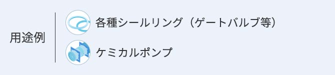 用途例 ●各種シールリング（ゲートバルブ等） ●ケミカルポンプ